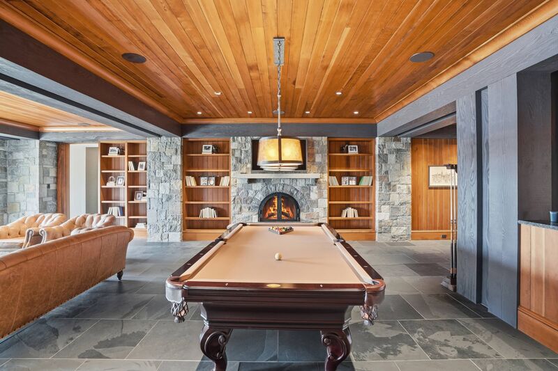 Billiards lounge in carved wood and stone